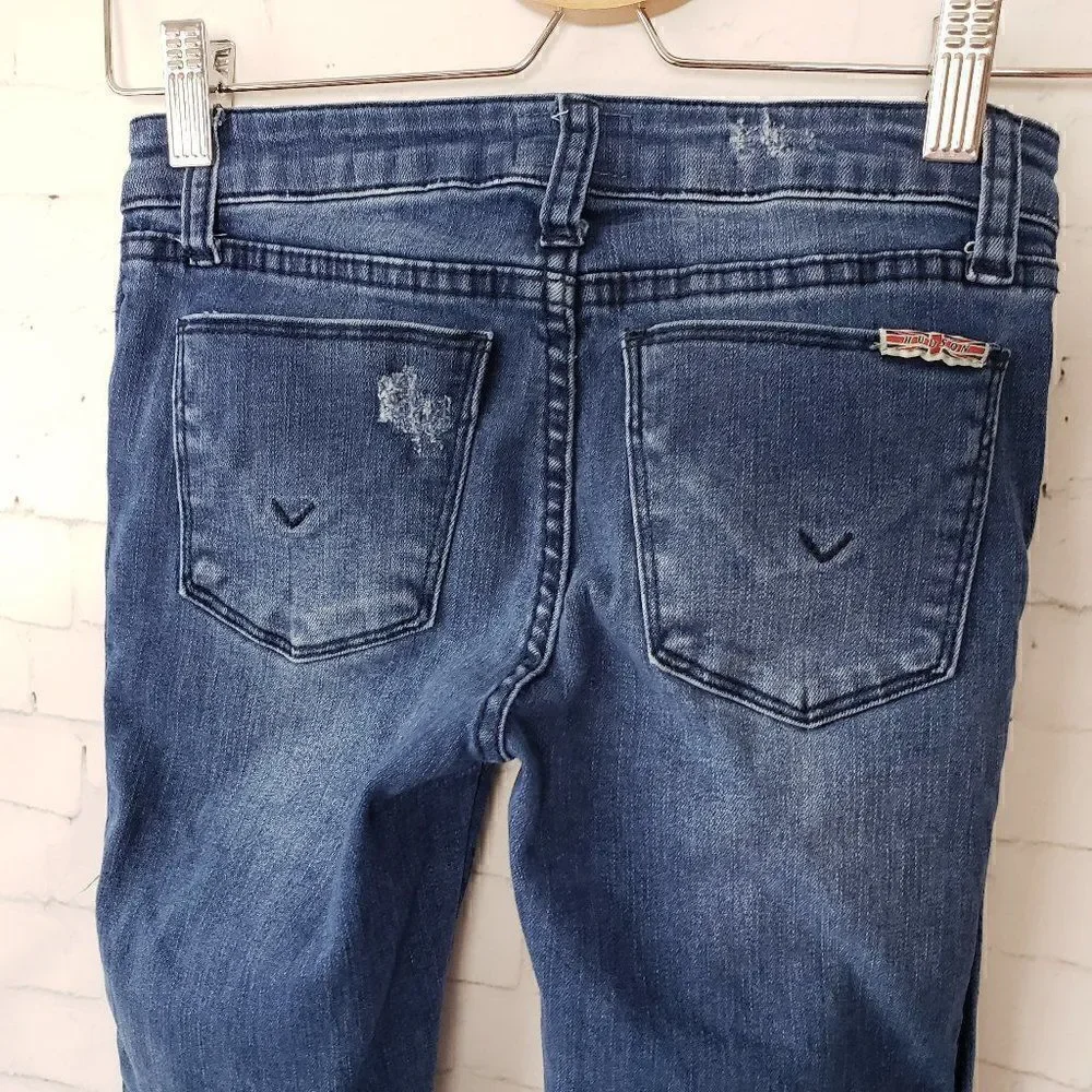 Hudson Girls Jeans Size 12 Dark Wash Distressed Star Studs Stretch Raw Hem